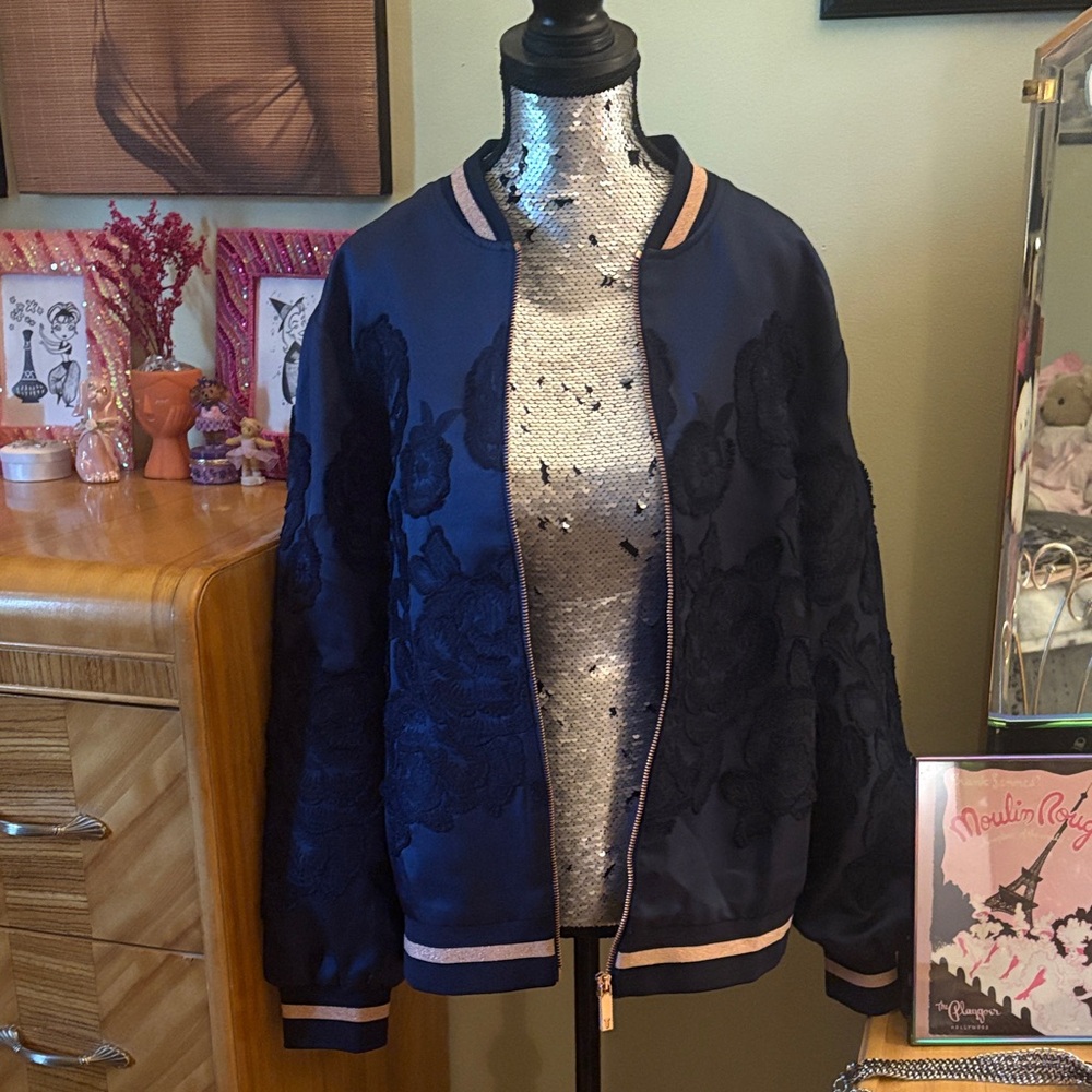 Navy Blue Floral Women's Jacket